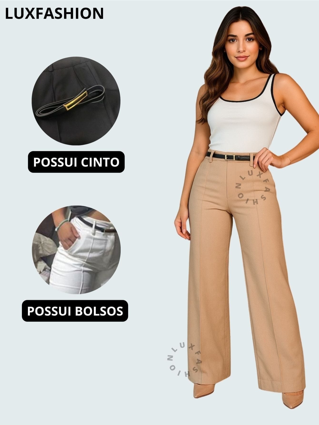 Calça Pantalona Social Alfaiataria Feminina com Cinto