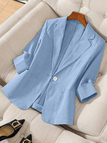 Blazer Feminino Alfaiataria Manga 3/4 com Um Botão Executivo Casual