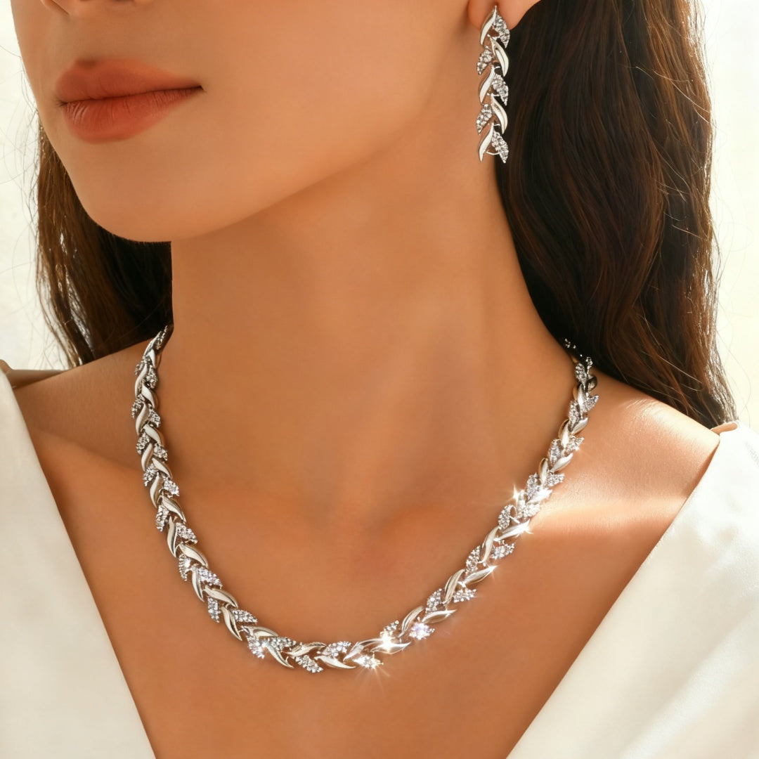 Kit Joias Feminino Vidro Strass Sereia Pulseira Colar Brincos Elegante Luxo