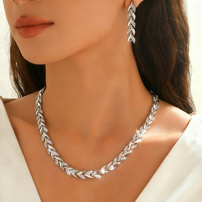 Kit Joias Feminino Vidro Strass Sereia Pulseira Colar Brincos Elegante Luxo