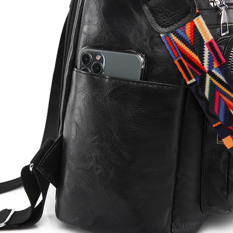 Mochila Feminina Couro Sintético Alça Colorida Trabalho Escola Viagem
