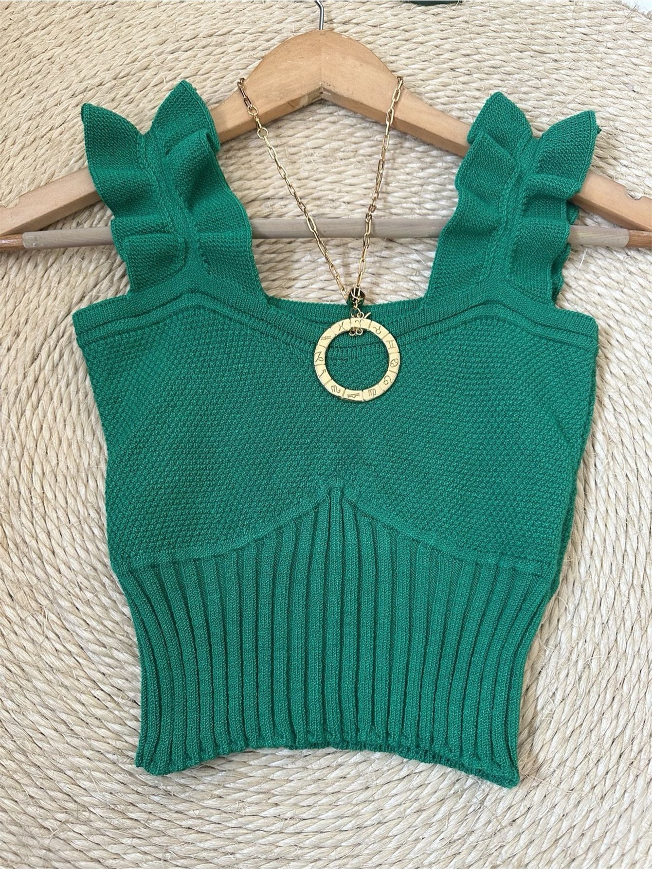 Top Cropped Tricot Feminino com Babados nas Alças Canelado Elegante