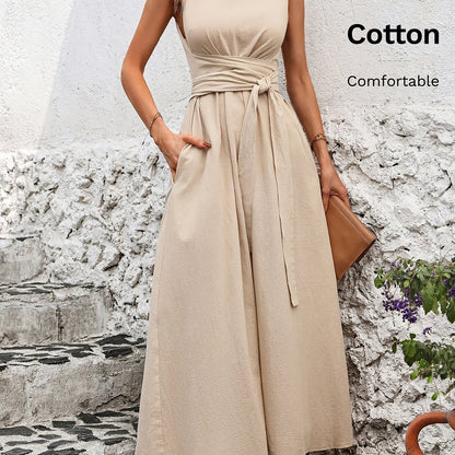 Vestido Casual Sem Mangas com Amarração nas Costas em Cor Sólida