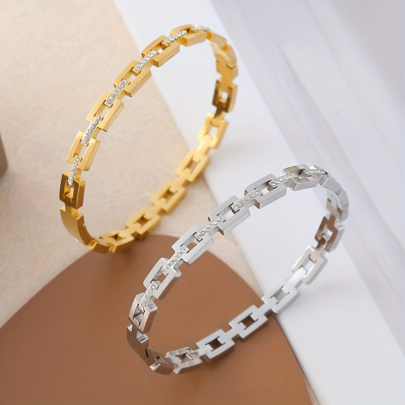 Pulseira Feminina Aço Inoxidável 304L Pedra Natural Infinito Banho Ouro 18K Minimalista