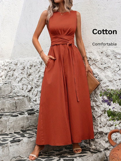 Vestido Casual Sem Mangas com Amarração nas Costas em Cor Sólida