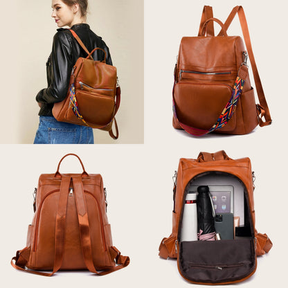 Mochila Feminina Couro Sintético Alça Colorida Trabalho Escola Viagem
