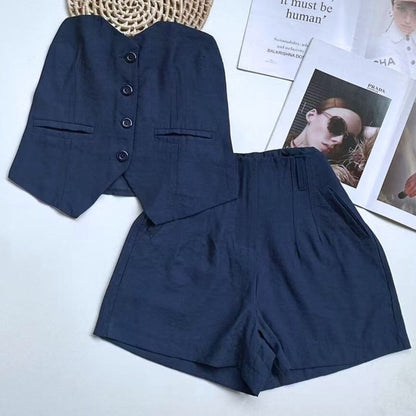 Conjunto Feminino Alfaiataria Top Cropped e Shorts com Pregas Casual