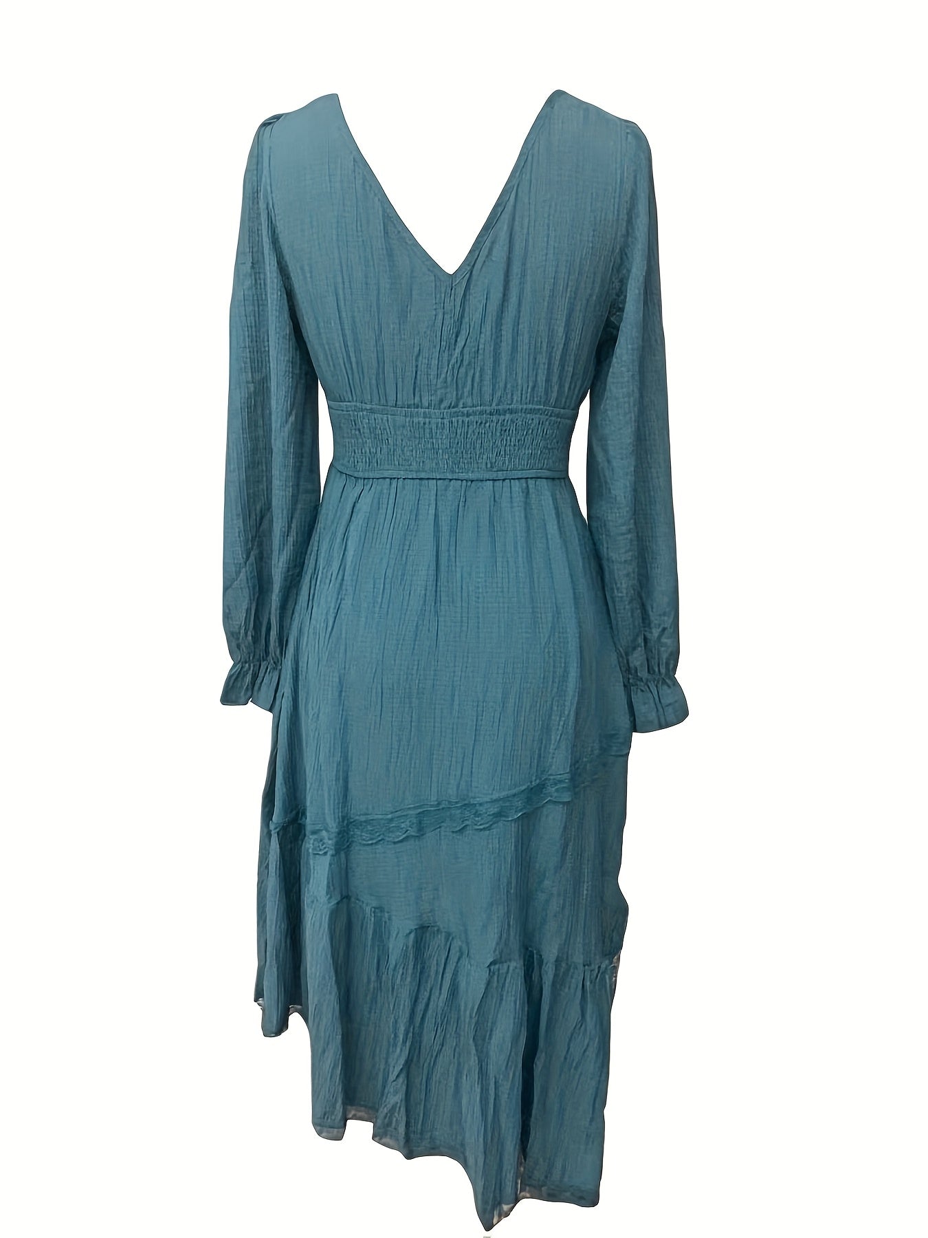 Vestido Feminino Midi Bege Manga Longa Decote V Assimétrico Amarração Cintura Primavera Outono
