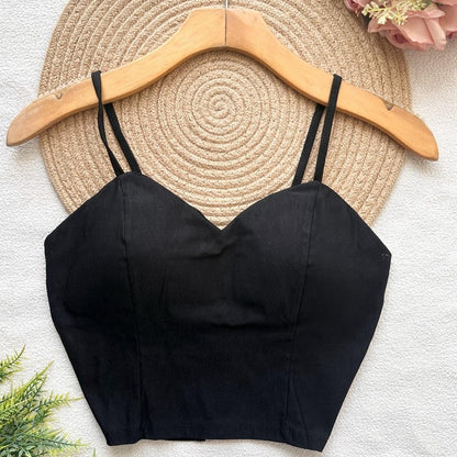 Top Cropped Feminino com Bojo e Zíper Frontal Alças Finas Moderno
