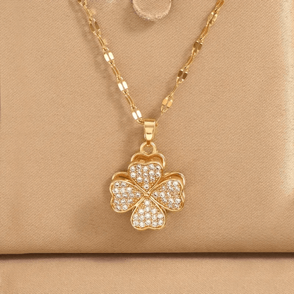Colar Feminino Pingente Trevo 4 Folhas Giratório Aço Titânio Zircônia Alívio Stress