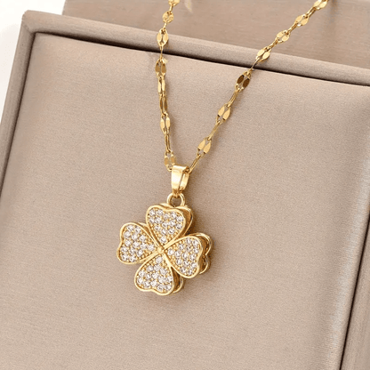 Colar Feminino Pingente Trevo 4 Folhas Giratório Aço Titânio Zircônia Alívio Stress