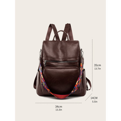 Mochila Feminina Couro Sintético Alça Colorida Trabalho Escola Viagem