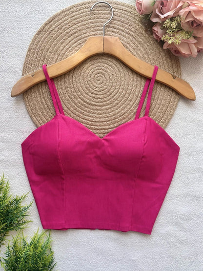 Top Cropped Feminino com Bojo e Zíper Frontal Alças Finas Moderno
