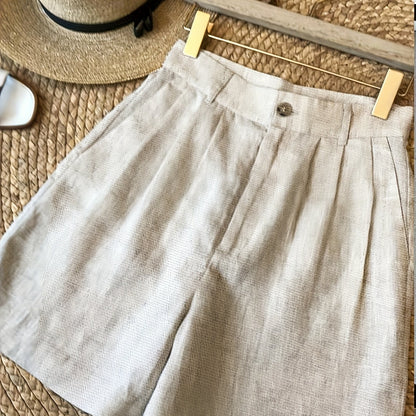 Bermuda Feminina Linho Cintura Alta com Pregas Alfaiataria Casual