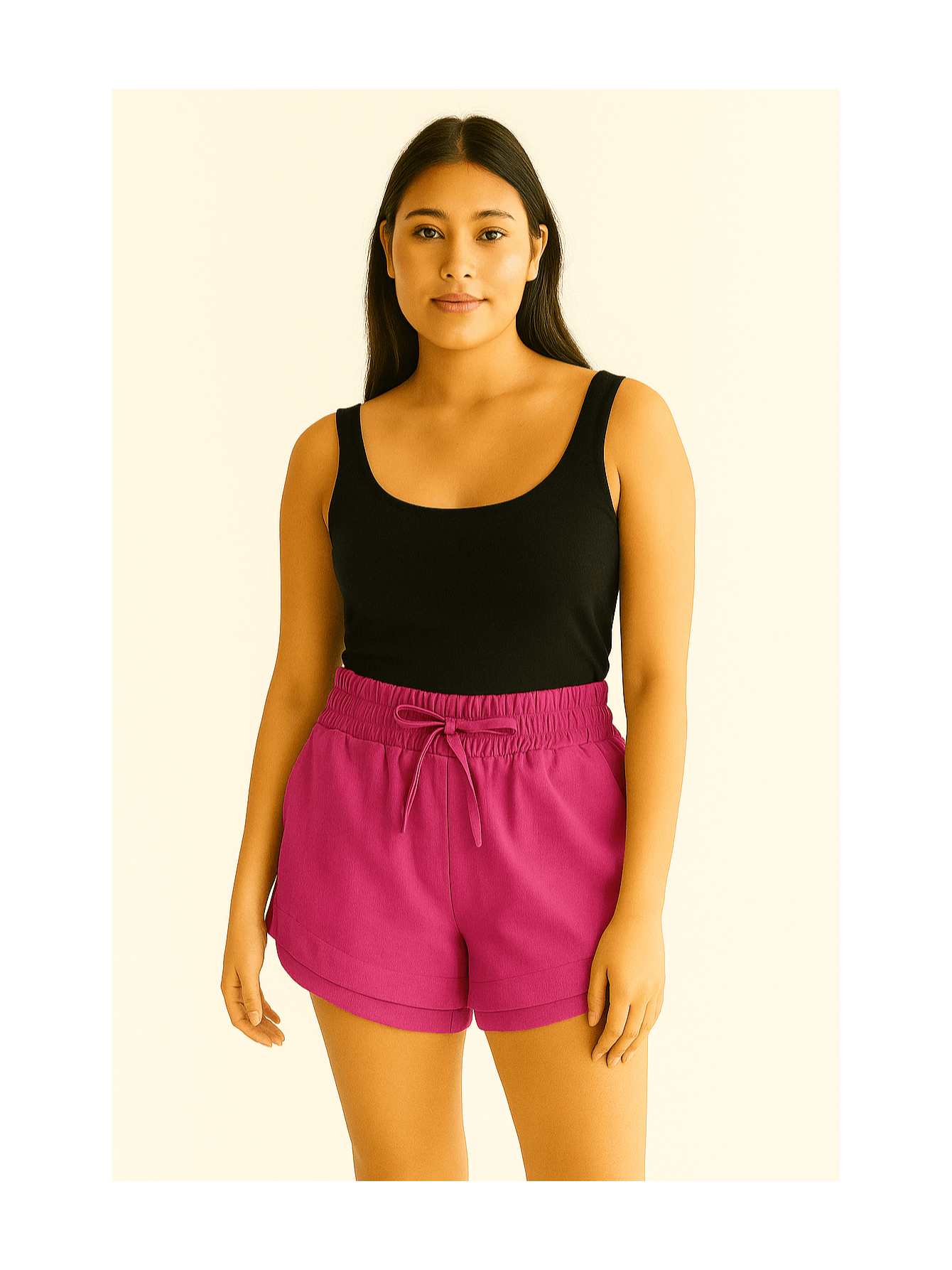 Shorts Feminino Linho Cintura Alta Elástica com Amarração Casual