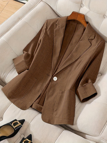 Blazer Feminino Alfaiataria Manga 3/4 com Um Botão Executivo Casual