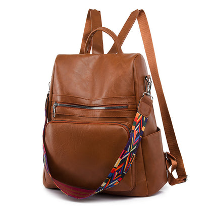 Mochila Feminina Couro Sintético Alça Colorida Trabalho Escola Viagem