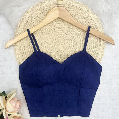 Top Cropped Feminino com Bojo e Zíper Frontal Alças Finas Moderno