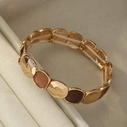 Pulseira Unissex Vintage Elegante Liga Zinco Dourada Elástica Quadrado Irregular