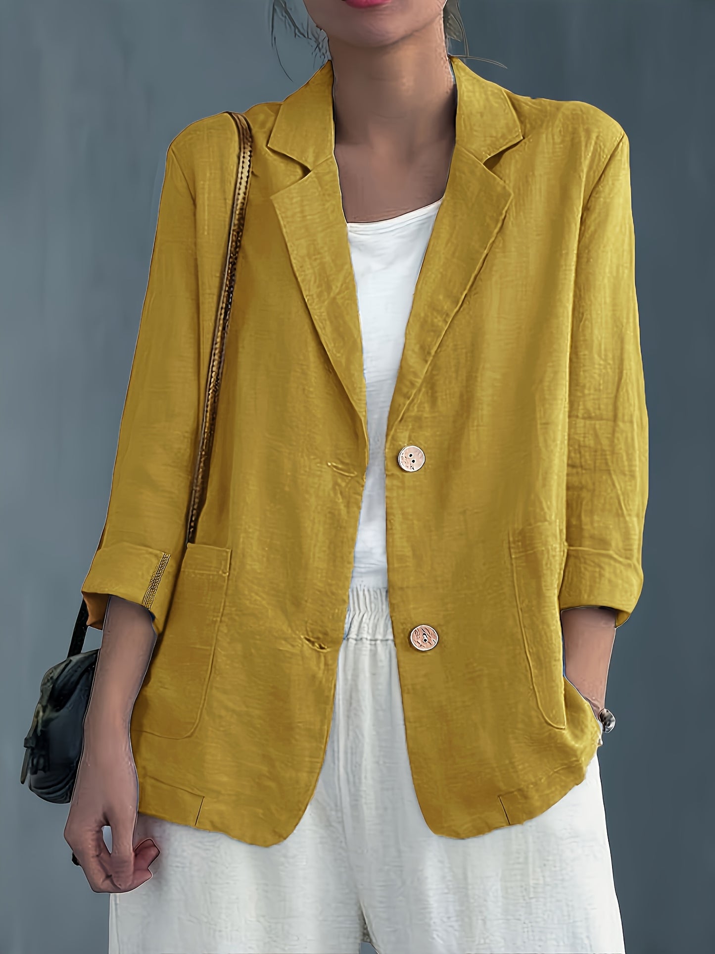 Blazer Feminino Alfaiataria Manga 3/4 com Dois Botões Executivo Casual