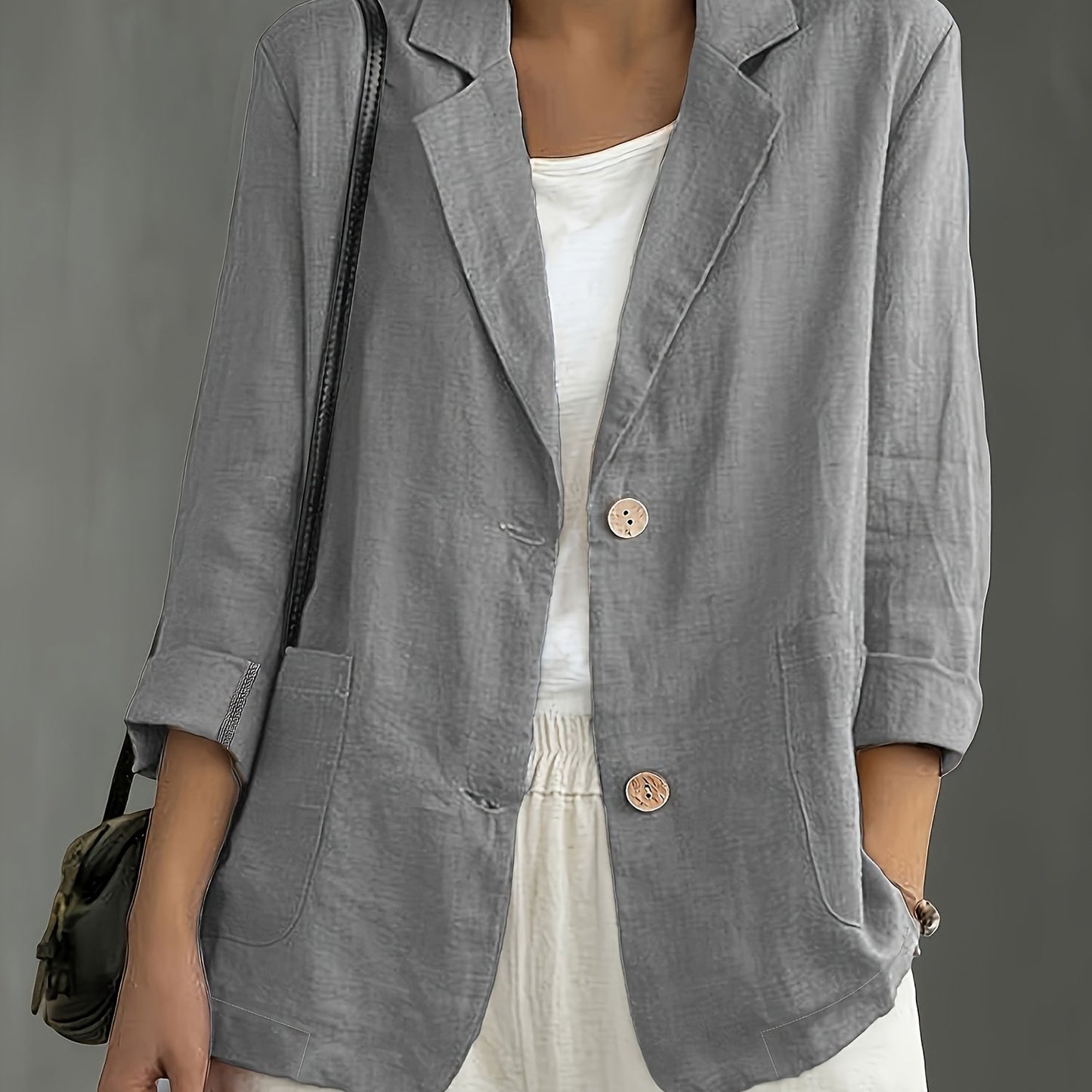 Blazer Feminino Alfaiataria Manga 3/4 com Dois Botões Executivo Casual