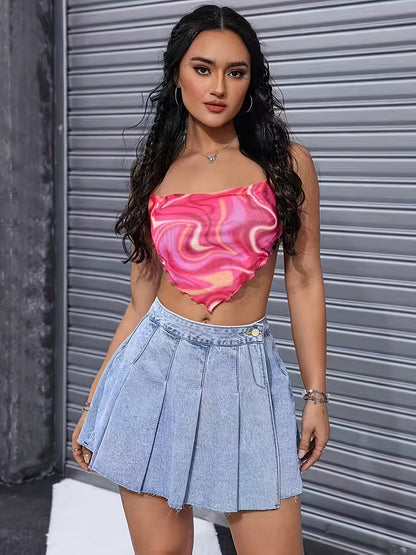 Saia Jeans Plissada Cintura Alta Estilo Tênis Jovem Casual