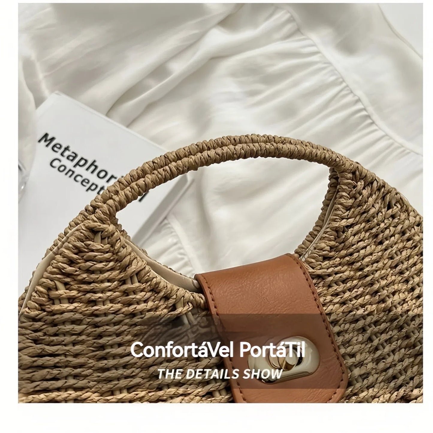 Bolsa de Praia Feminina Palha Sintética Alça Dupla Transversal Verão