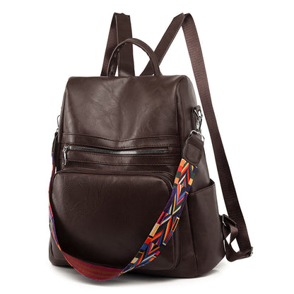 Mochila Feminina Couro Sintético Alça Colorida Trabalho Escola Viagem