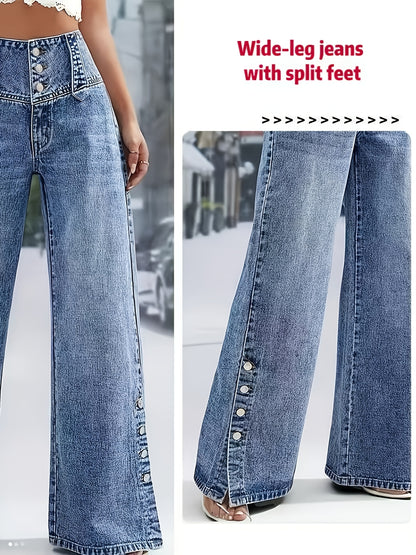 Calça Jeans Pantalona Vintage Cintura Alta com Botões Frontais