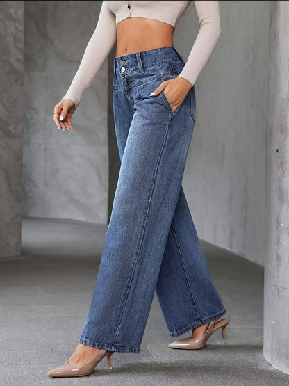 Calça Jeans Pantalona Feminina Cintura Alta Reta Elegante