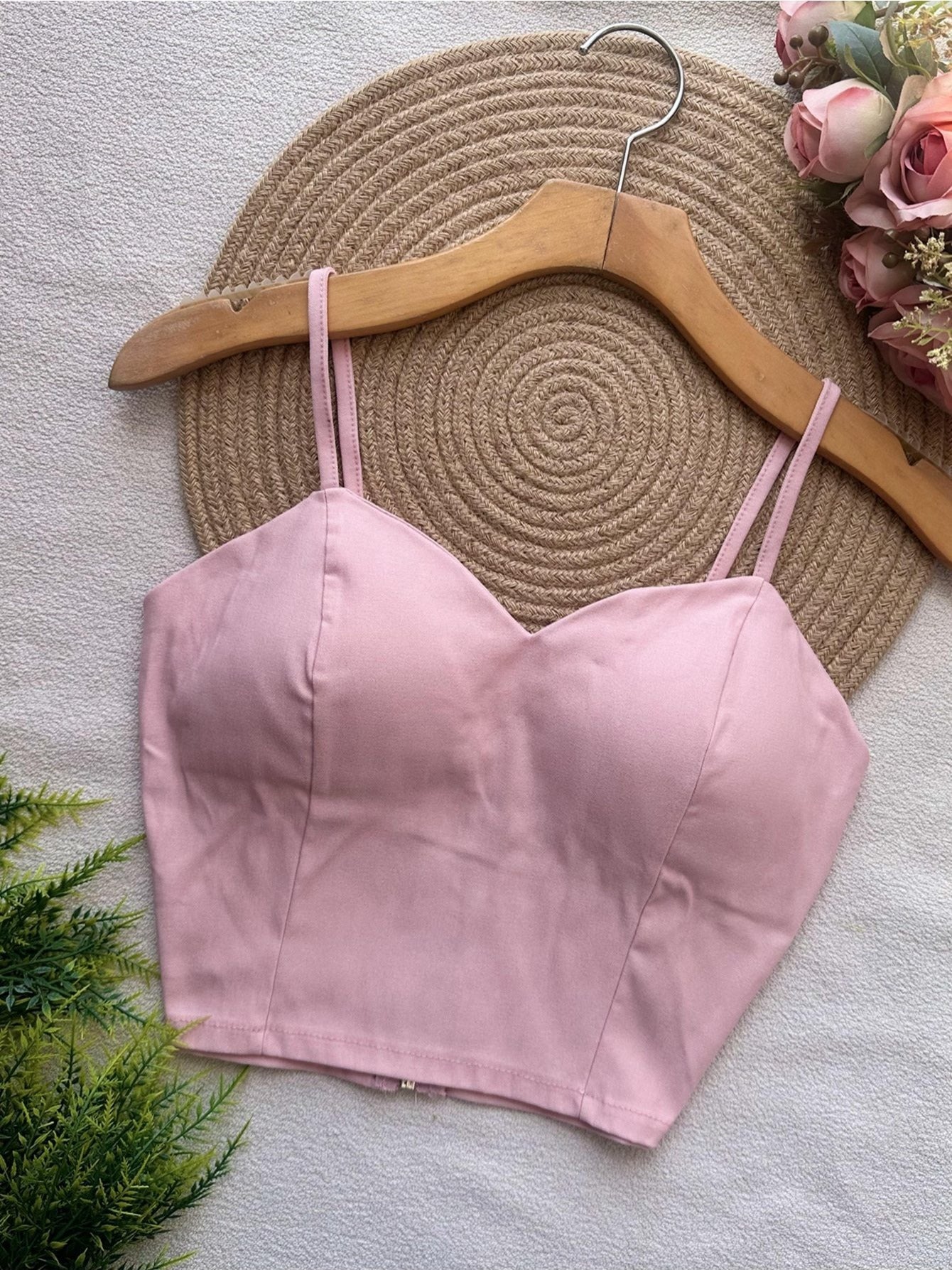 Top Cropped Feminino com Bojo e Zíper Frontal Alças Finas Moderno