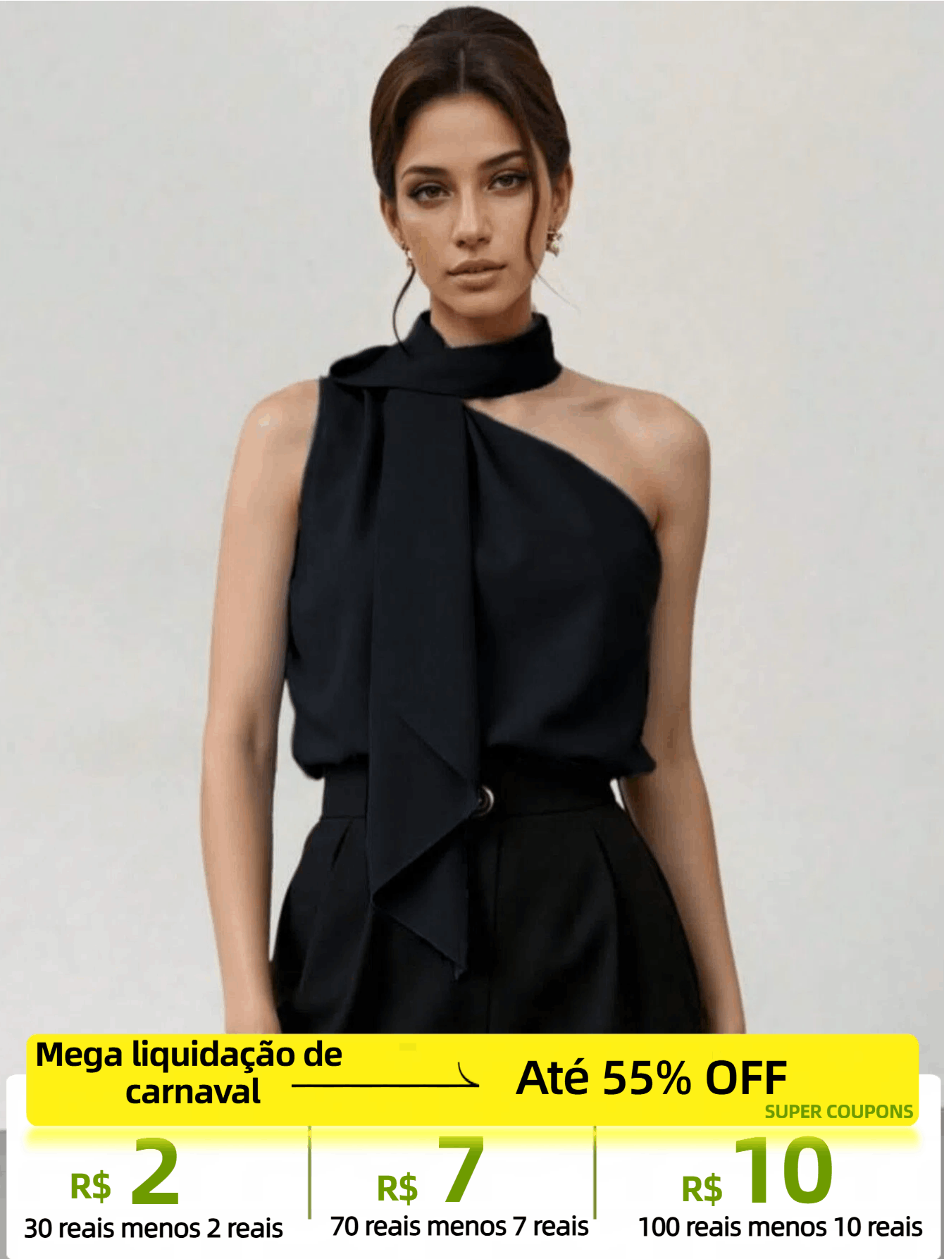 Blusa Feminina Ombro Único com Laço Ajustável Cetim Elegante Festa