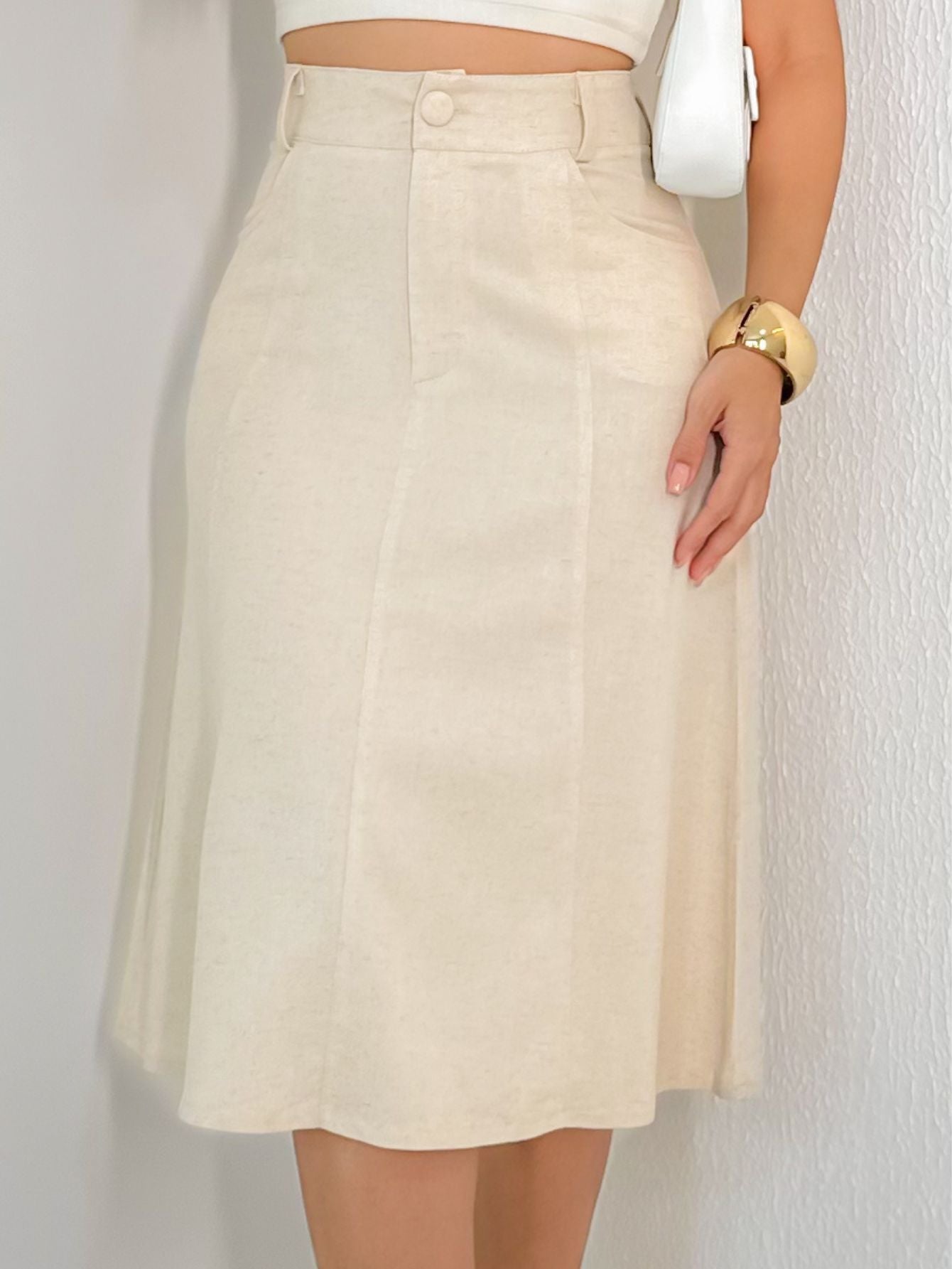 Saia Midi Godê Viscolinho Feminina Elegante