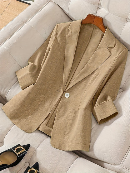 Blazer Feminino Alfaiataria Manga 3/4 com Um Botão Executivo Casual