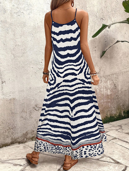 Vestido Longo Animal Print Zebra e Onça com Alças Finas Decote V