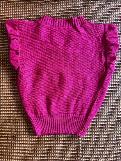 Blusa Tricot Feminina Gola Alta com Babados nas Mangas Sem Mangas