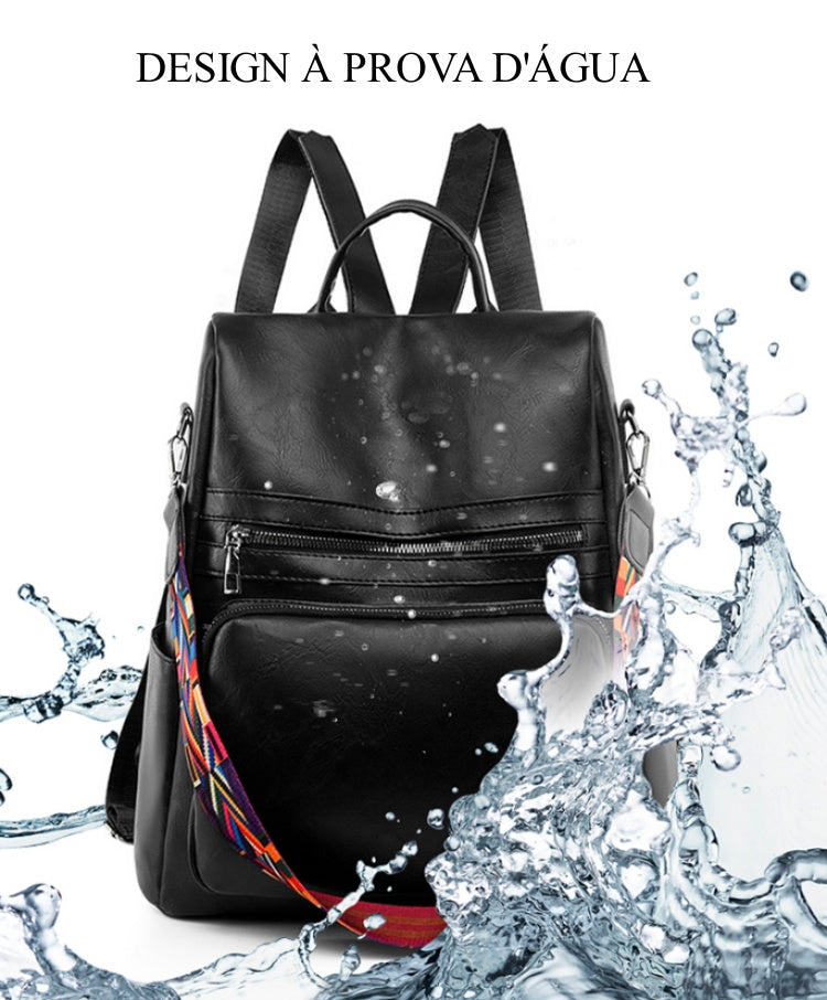 Mochila Feminina Couro Sintético Alça Colorida Trabalho Escola Viagem