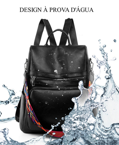 Mochila Feminina Couro Sintético Alça Colorida Trabalho Escola Viagem