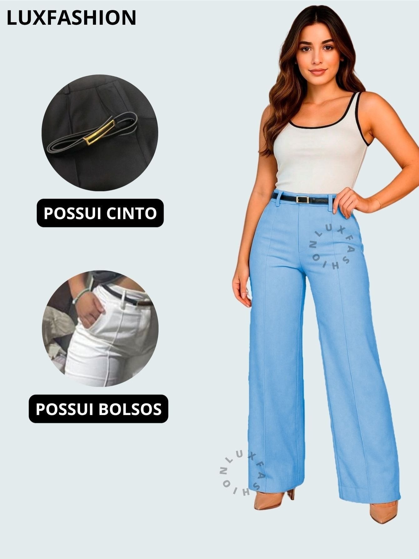 Calça Pantalona Social Alfaiataria Feminina com Cinto