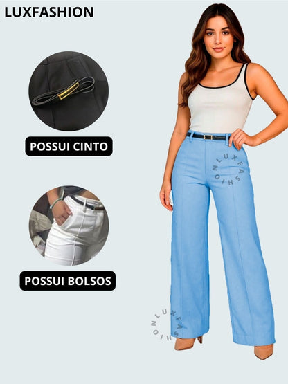 Calça Pantalona Social Alfaiataria Feminina com Cinto