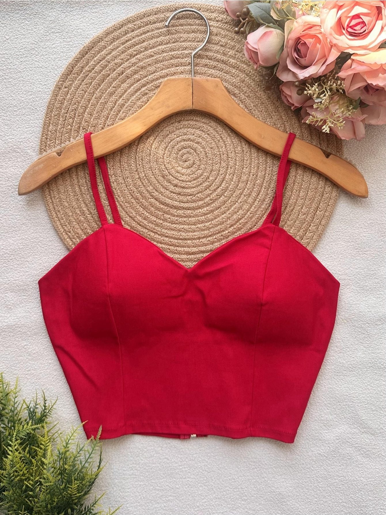 Top Cropped Feminino com Bojo e Zíper Frontal Alças Finas Moderno