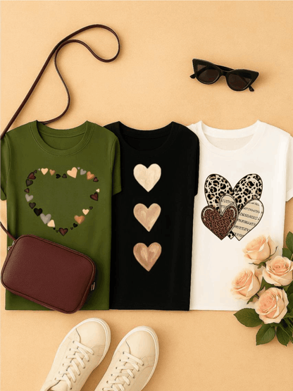 Camiseta Feminina Algodão com Estampa Coração Camuflado Casual