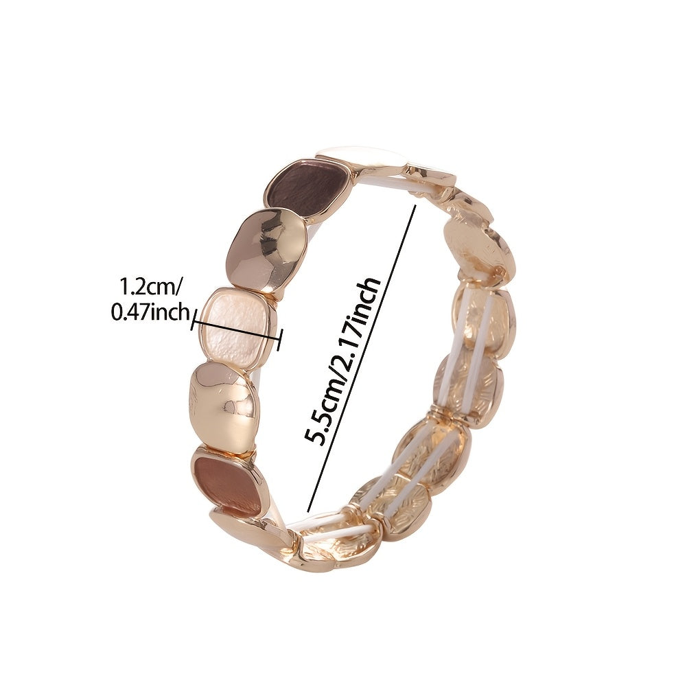 Pulseira Unissex Vintage Elegante Liga Zinco Dourada Elástica Quadrado Irregular