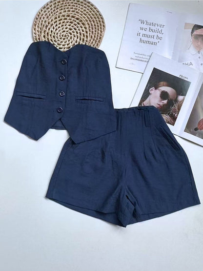 Conjunto Feminino Alfaiataria Top Cropped e Shorts com Pregas Casual