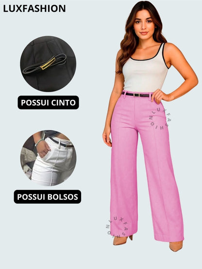 Calça Pantalona Social Alfaiataria Feminina com Cinto