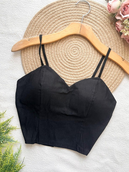 Top Cropped Feminino com Bojo e Zíper Frontal Alças Finas Moderno