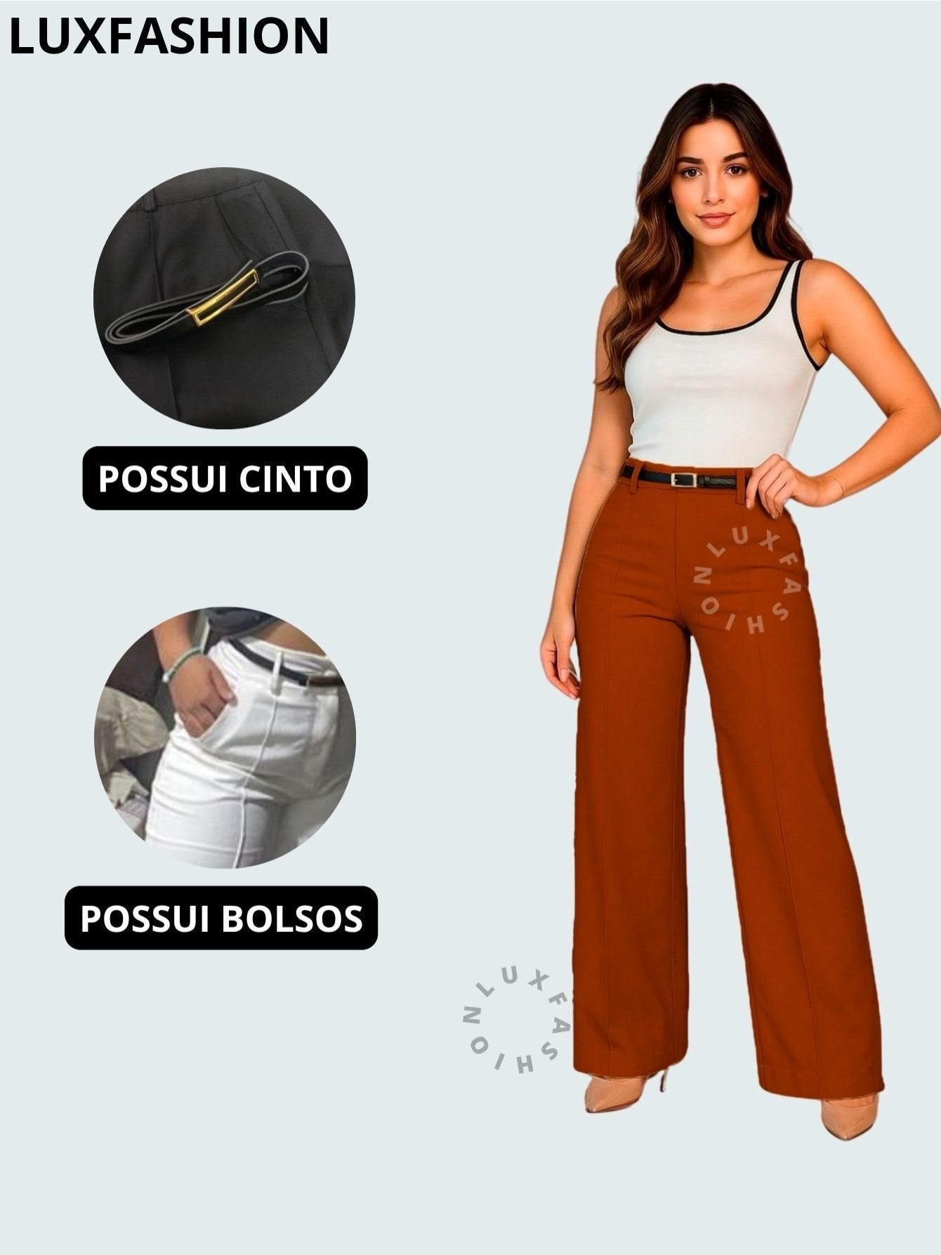 Calça Pantalona Social Alfaiataria Feminina com Cinto