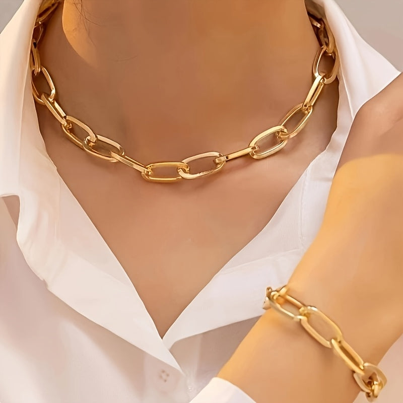 Kit 2 Peças Pulseira e Colar Feminino Aço Inoxidável Dourado Elegante Luxo Férias