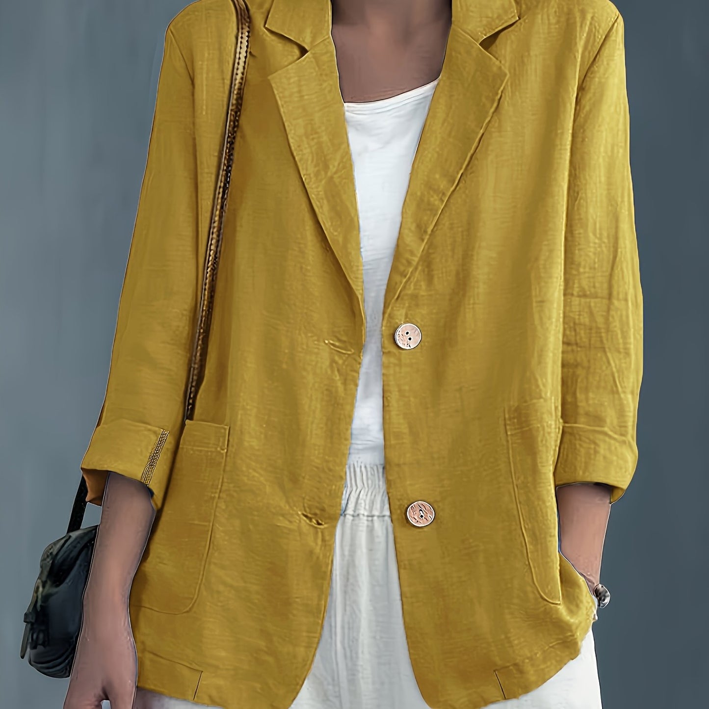 Blazer Feminino Alfaiataria Manga 3/4 com Dois Botões Executivo Casual