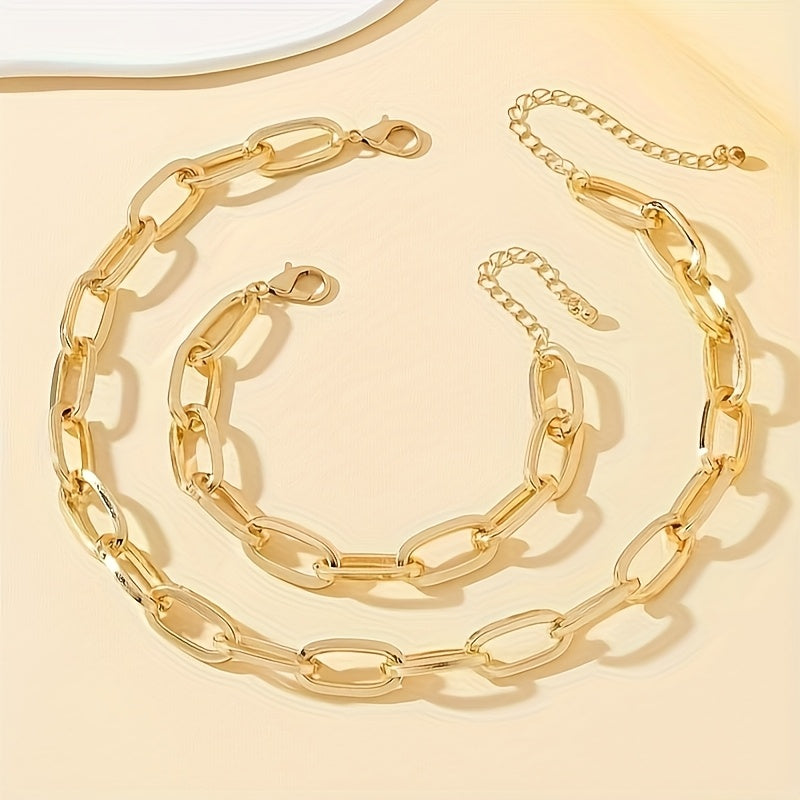 Kit 2 Peças Pulseira e Colar Feminino Aço Inoxidável Dourado Elegante Luxo Férias